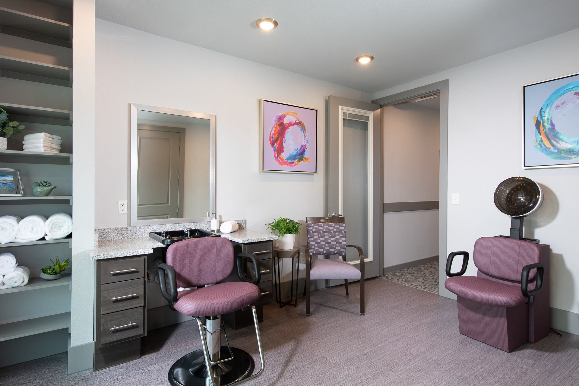 a beauty salon at a senior apartment community